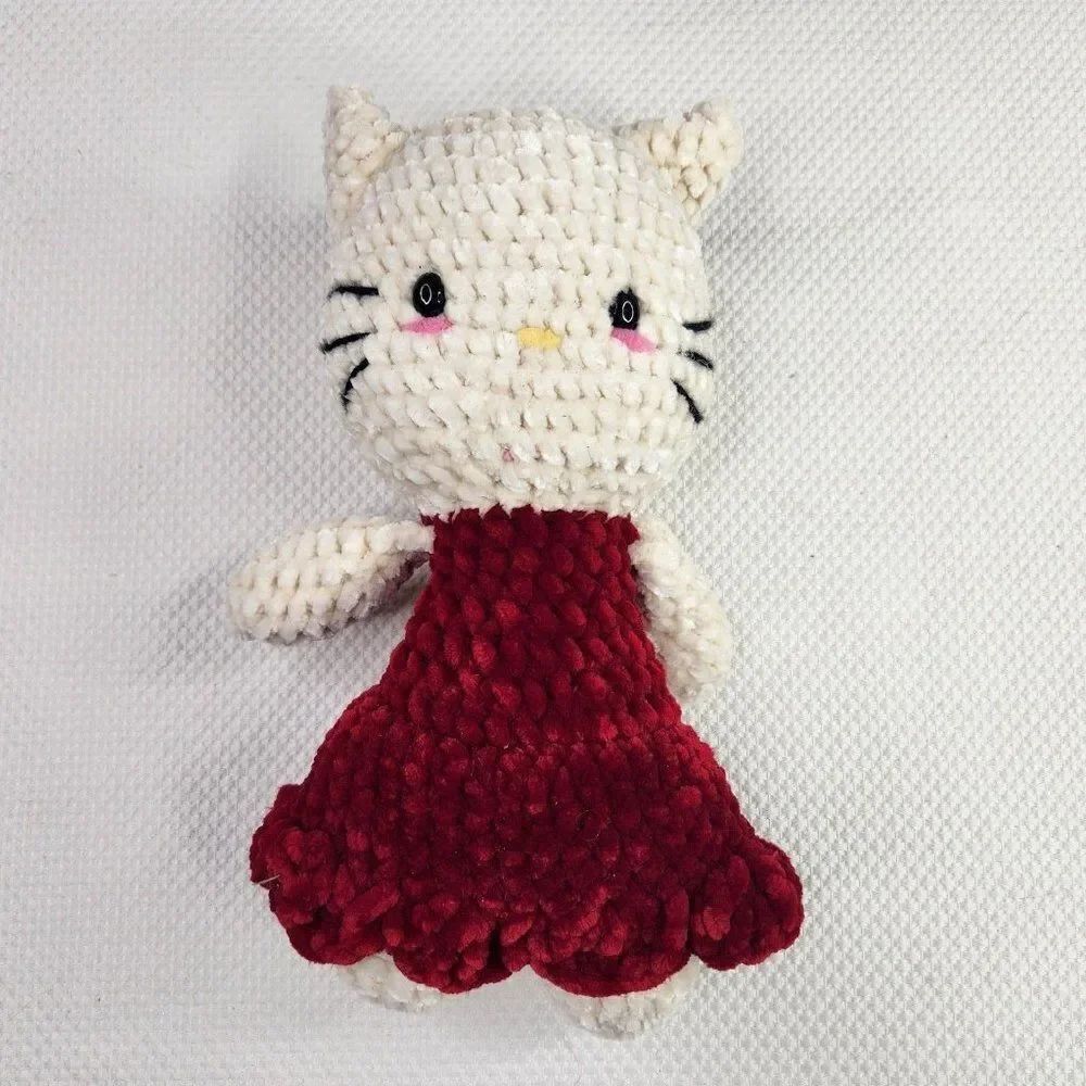 Hello Kitty Crochet Hand Made Amigurumi Stuffed Plush Doll 10''